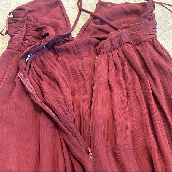 Zara burgundy V-neck crisscross spaghetti strap wide leg jumpsuit Sz S NWT - Picture 10 of 16
